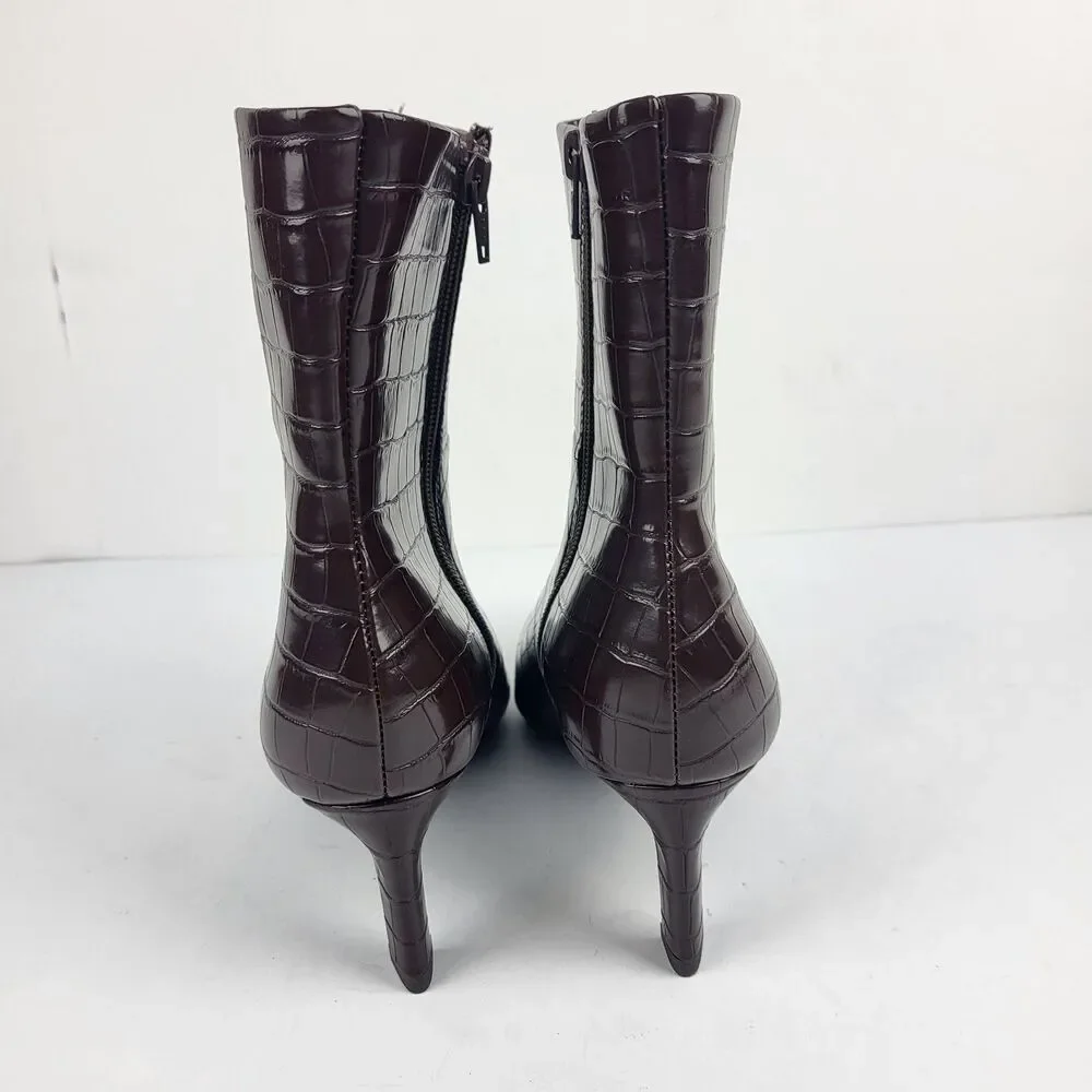 Dolce Vita DV Womens Chocolate Croc-Embossed Gradie Kitten Heel Boot Size 5M